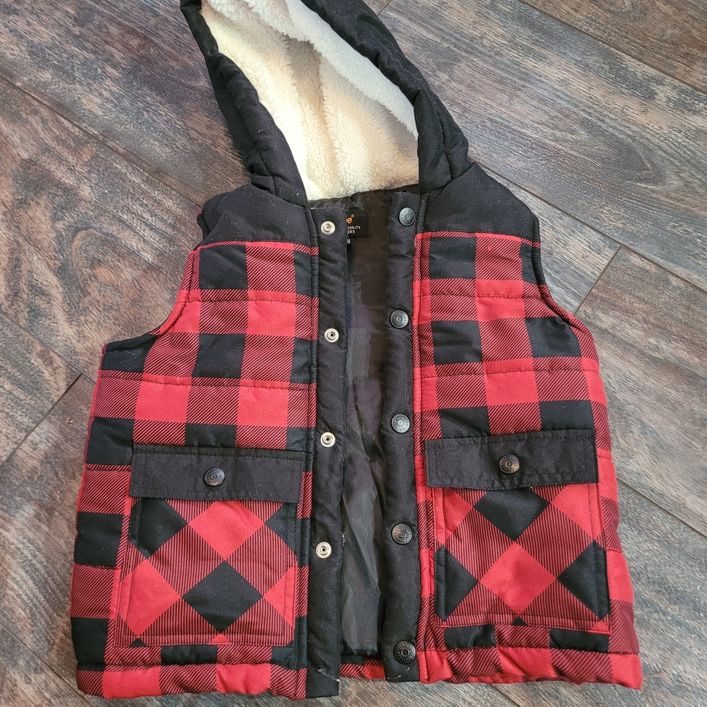 Lee Kids Checkered Red and Black Hooded Vest